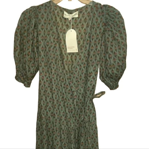 Daughters of India Zuri Wrap Dress NWT Size XS Sage - Picture 10 of 15